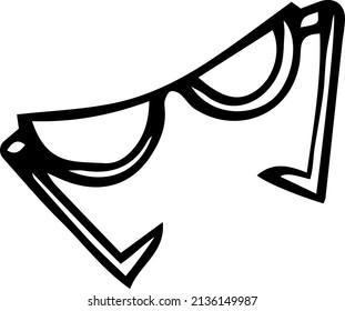 Hiking glasses. Black and white vector illustration, hand-drawn. Isolated object on a white background. Clipart, template, sketch.