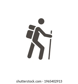 Hiking glyph icon. Simple solid style. Activity, nature, trekking, walk, adventure concept design element. Vector illustration isolated on white background. EPS 10.