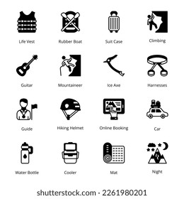 Hiking Glyph Icons - Solid, Vectors