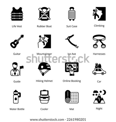 Hiking Glyph Icons - Solid, Vectors