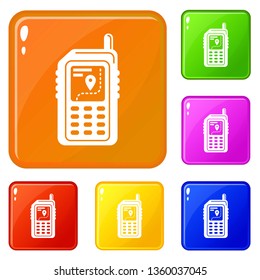 Hiking gps device icons set collection vector 6 color isolated on white background