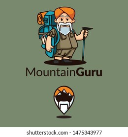 hiking guru character vector for holiday logo and mascot template