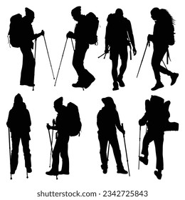 Hiking or Hiker Silhouettes Vector Illustration