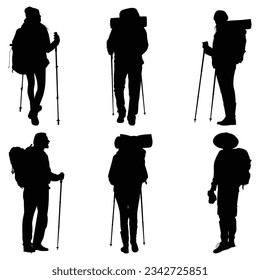 Hiking or Hiker Silhouettes Vector Illustration