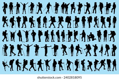 Hiking or Hiker Silhouettes Vector illustration