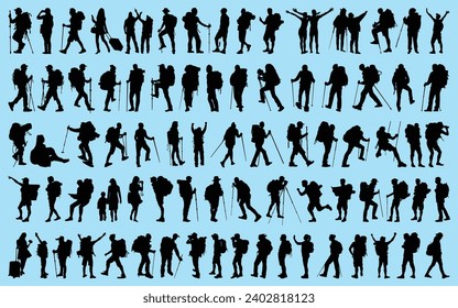 Hiking or Hiker Silhouettes Vector illustration