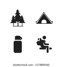 hiking icon. 4 hiking vector icons set. forest, adventure and camping tent icons for web and design about hiking theme