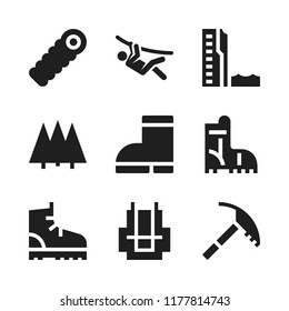 hiking icon. 9 hiking vector icons set. sleeping bag, via ferrata and backpack icons for web and design about hiking theme
