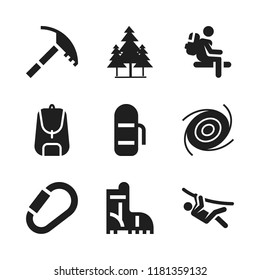hiking icon. 9 hiking vector icons set. climbing, carabiner and thermo icons for web and design about hiking theme