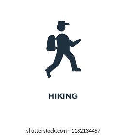 Hiking icon. Black filled vector illustration. Hiking symbol on white background. Can be used in web and mobile.