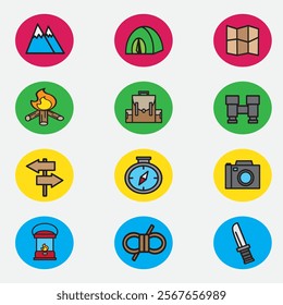 hiking icon with color good for element design, outdoor icon, ui design, web design, etc	