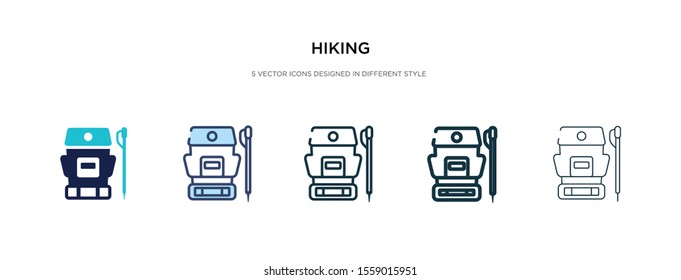 hiking icon in different style vector illustration. two colored and black hiking vector icons designed in filled, outline, line and stroke style can be used for web, mobile, ui