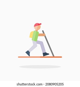 Hiking icon. Flat Color style.