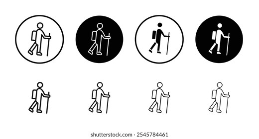 Hiking icon flat line symbol set.
