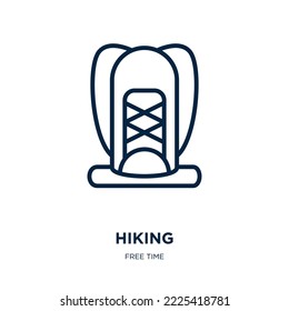 hiking icon from free time collection. Thin linear hiking, climbing, leisure outline icon isolated on white background. Line vector hiking sign, symbol for web and mobile