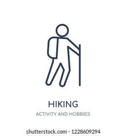 Hiking icon. Hiking linear symbol design from Activity and Hobbies collection. Simple outline element vector illustration on white background.