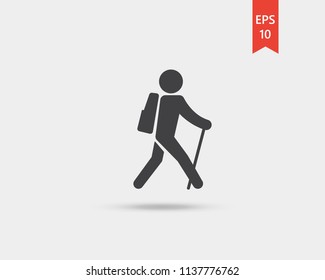 Hiking icon, hiking man vector web icon isolated on white background, EPS 10, top view.