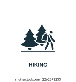 Hiking icon. Monochrome simple sign from hobby collection. Hiking icon for logo, templates, web design and infographics.