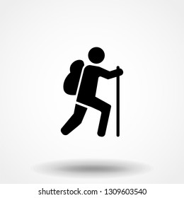 hiking icon on white background. Backpacker icon