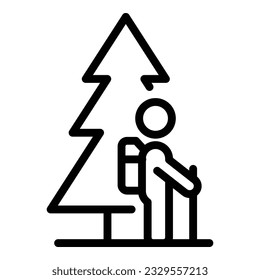 Hiking icon outline vector. Eco tourism. Nature people