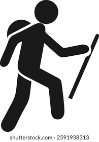 Hiking Icon of a Person with Backpack and Trekking Poles