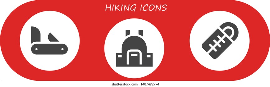 hiking icon set. 3 filled hiking icons.  Simple modern icons about  - Penknife, Backpack, Sleeping bag