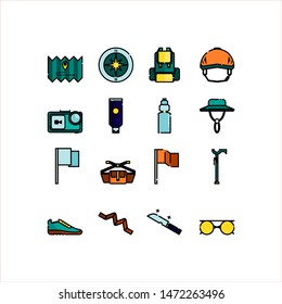 Hiking icon set. Filled outline vector style with editable stroke.