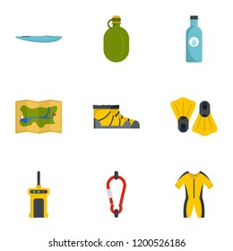 Hiking icon set. Flat set of 9 hiking vector icons for web design