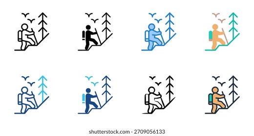 Conjunto de iconos de senderismo colección de Vector de estilo múltiple. Trazo editable 
