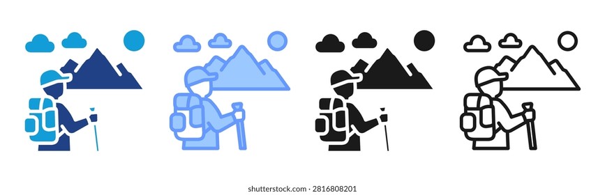 Hiking icon set multiple style collection