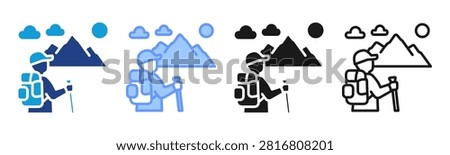 Hiking icon set multiple style collection
