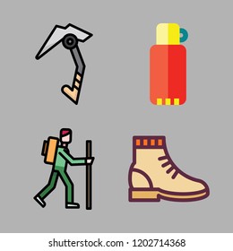 hiking icon set. vector set about climbing, boot, thermos and hiker icons set.