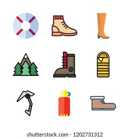 hiking icon set. vector set about boot, boots, climbing and thermos icons set.