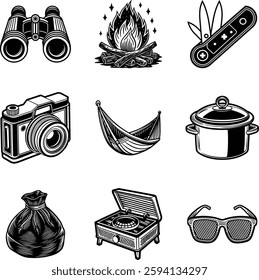 Hiking Icon Silhouette Vector Elements Set