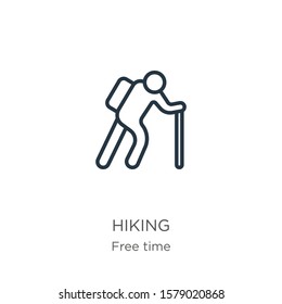 Hiking icon. Thin linear hiking outline icon isolated on white background from free time collection. Line vector sign, symbol for web and mobile