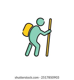 Vector de ícono de senderismo. Icono de caminata. Color lineal o lineal.