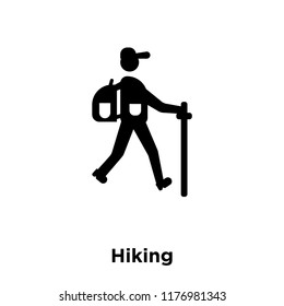 Hiking icon vector isolated on white background, logo concept of Hiking sign on transparent background, filled black symbol