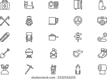 Hiking icons collection is a vector illustration with editable stroke.