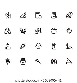 Hiking Icons with line style, perfect for user interface projects