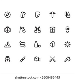 Hiking Icons with line style, perfect for user interface projects