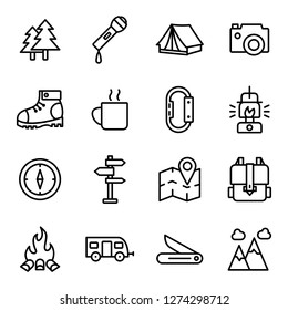 Hiking icons pack. Isolated hiking symbols collection. Graphic icons element