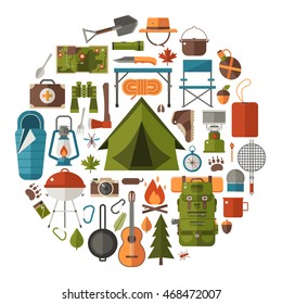 Icônes D'équipement Et D'accessoires De Camping Set Vector