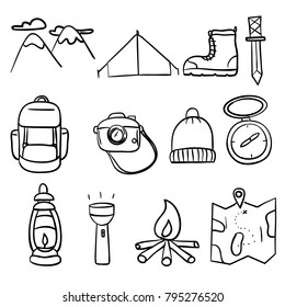 Hiking Icons Set Doodle Camping Doodle Stock Vector (Royalty Free ...