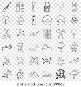 Hiking icons set. Outline style of 36 hiking vector icons for web for any design