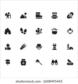 Hiking Icons with solid style, perfect for user interface projects
