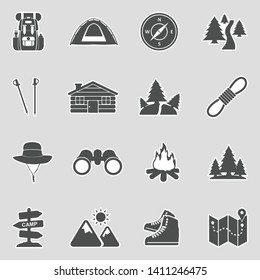 Hiking Icons. Sticker Design. Vector Illustration.