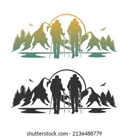 Hiking Illustration Clip Art Design Shape. Climbing Activity Adventure Silhouette Icon Vector.