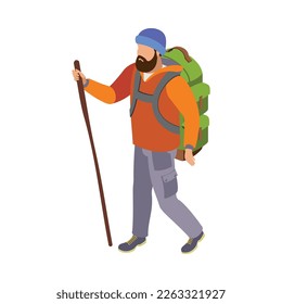 Hiking isometric icons composition with isolated view of adventure essentials on blank background vector illustration