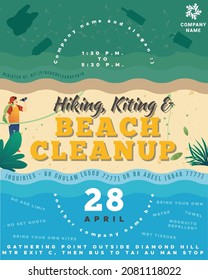 Wandern Kiting Beach Clean Up Template Poster für die Gestaltung Ihrer eigenen Veranstaltung. Umfasst alle Details von Treffen, Zeit bis Datum und Anfrage.