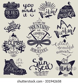 hiking lettering set. travel calligraphy. vector illustration